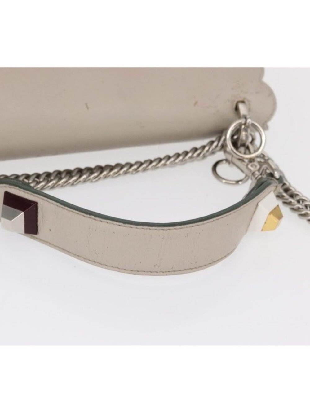Authentic FENDI Chain Canai Shoulder Bag Leather 2way Gray Silver - Picture 11 of 16